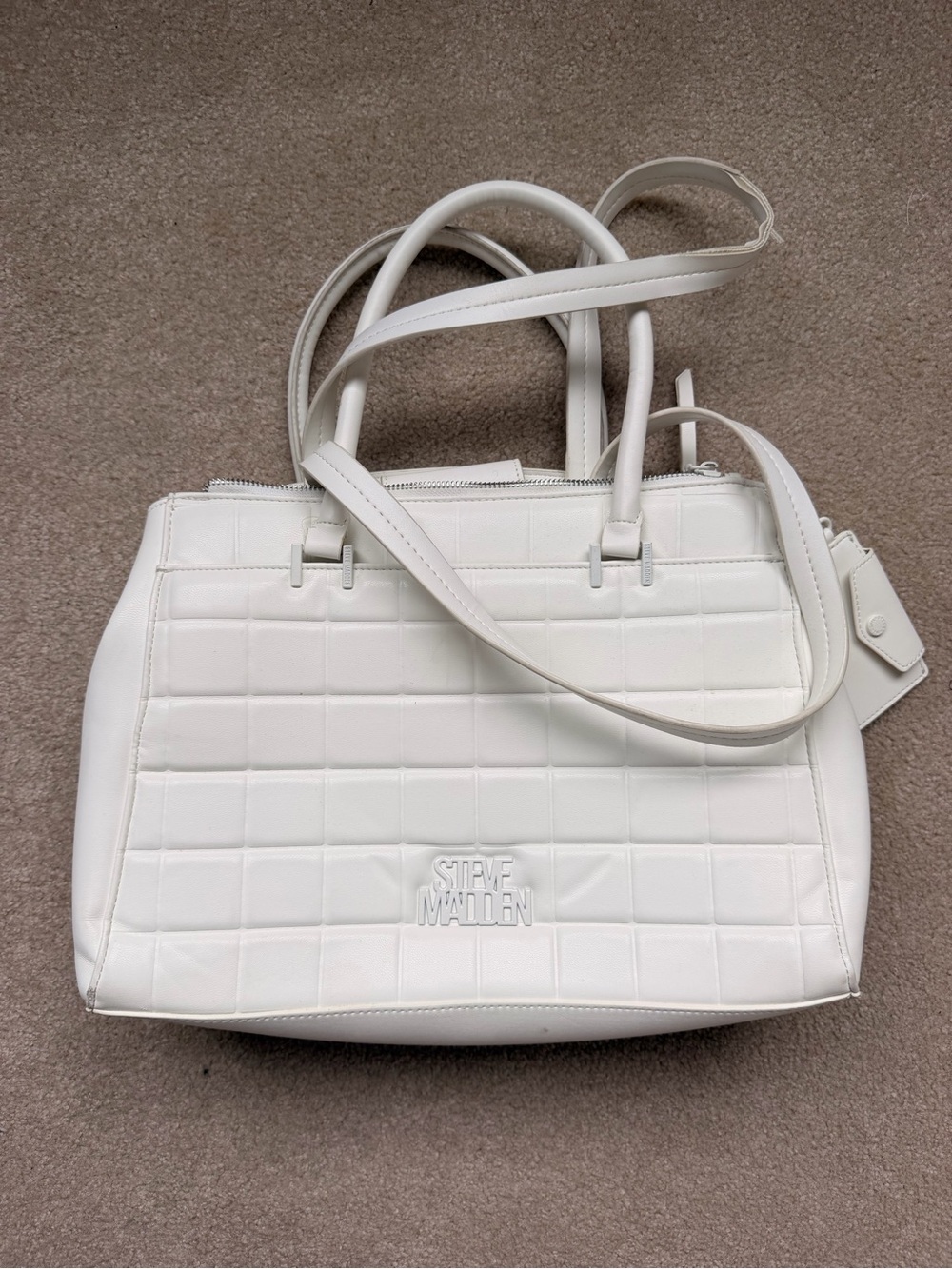 Steve Madden White Quilted Satchel